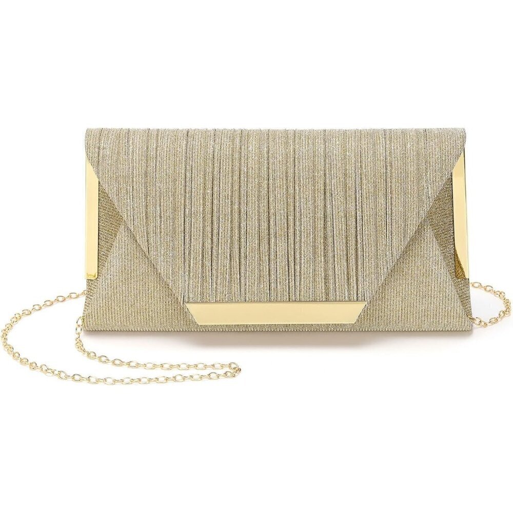 🆕Women Gold Polyester Evening Bag Clutch Purse Crossbody Shoulder Wedding Party